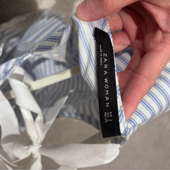 Zara Blue and White Striped Blouse with Lace Detail - Picture 6 of 7